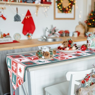 Weihnachten Tischläufer Raster 35 x 140 cm, Tischläufer Abwaschbar Modern Winter Küche Tisch Dekoration drinnen und draußen Weihnachten Urlaub Party Dekor