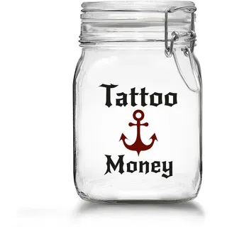 Tattoo Spardose - Spare Geld für Dein Nächstes Tattoo - Tattoo Money Sparbüchse aus Glas mit Bügelverschluss (Tattoo Money - Anker)