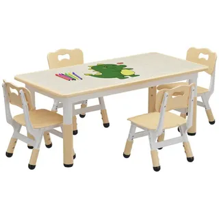 GarveeMore Kindersitzgruppe Kindertisch und Stuhl Set Höhenverstellbar mit 4 Sitzen