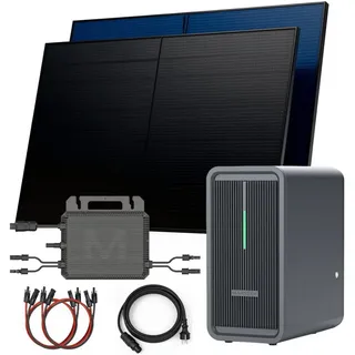 sunniva Balkonkraftwerk Full Black Bifazial 1000 W inkl. 2,24 kWh Speicher + 2 x 500 W N-Typ Glas-Glas Bifacial Module