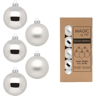INGE-GLAS 36 Weihnachtskugeln 4cm Glas Christbaumkugeln Weihnachtsbaumkugeln klein silber