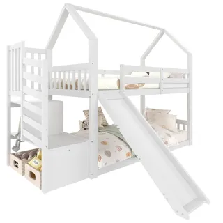Flieks Etagenbett, Weiß, Holz, 90x200 cm, Kinder- & Jugendzimmer, Kindermöbel, Kinderbetten, Hausbetten