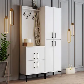Garderobenschrank Fondra, Kleiderständer, 7 Fächer, Drehtür, 120x35x200h Cm Weiß