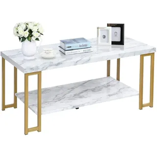 Costway Beistelltisch Gold Marmor 100 x 49,5 x 45 cm