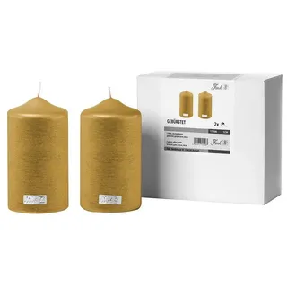 Fink Stumpenkerze CANDLE 2er Set Stumpenkerzen - gold - Paraffin - H. 15cm x B. 8cm (1-tlg., Dicke Kerzen - Großkerzen), Säulenkerzen Blockkerzen Zylinderkerzen - Elegante Standkerzen goldfarben