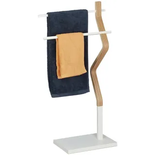Relaxdays Handtuchhalter stehend Weiß/Hellbraun