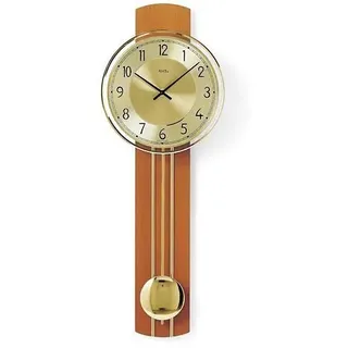 AMS Pendelwanduhr W7115/9 (Quarzuhr,Holzgehäuse,Esszimmer,Wohnzimmer) braun|goldfarben