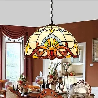 Vintage Tiffany Küchen Pendelleuchte Dekoleuchte Barock Glas Hängelampe Höheverstellbar E27 Esszimmer Küchenlampen Retro Pendellampe Wohnzimmerlampe Hängeleuchte Schlafzimmer Loft Cafe Bar