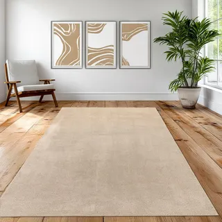 Teppich-Traum Moderner Teppich Weich Waschbar Uni Beige 120x160 cm | Weich und pflegeleicht, bis 30 °C waschbar, langlebig, schadstofffrei, OEKO-TEX geprüft, Wohnzimmer, Esszimmer & Flur
