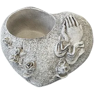 Grablichthalter mit Betenden Händen & Rosen: Grabschmuck Wetterfest, Grabdeko für Grabkerzen & Teelichter, Herz Grabstein Klein Allerheiligen, Friedhof Grab & Urnengrab, Grablichthalter, 13 x 7 x 4 cm