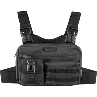 Fitdom Brusttasche für Herren, mit integrierter Handyhalterung, ideal für Workouts, Radfahren und Wandern, Jet Black, Taktische Brusttasche
