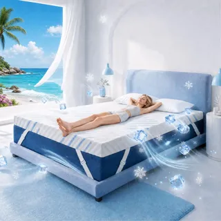 Klyvvo Matratzen Topper 180x200cm H3&H4 aus Gel Memory Foam, 7,5 cm Hoch | 100 Tage Testschlaf, atmungsaktiver 7 Zonen Gel Topper, rutschfeste Unterseite, Waschbarer Bezug,für Boxspringbett,Schlafsofa