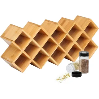 Gewürzregal aus Bambus, 18 Gläser, freistehend, 43,5 cm x 9,5 cm x 18,5 cm