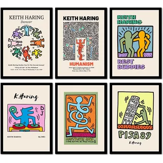 The Wall Gallery Kunstdrucke 6 Stück A4 Poster Set Keith Haring Wandbilder Vintage/Retro Wohnzimmer-Deko