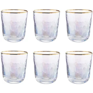 BUTLERS SMERALDA Wassergläser 6er-Set, Trinkglas Tumbler, ca. 280 ml | Durchsichtige, 6-teilige Saftgläser aus mundgeblasenem Klarglas, Goldrand & Perlmutt-Schimmer, 8 x 8 x 10 cm