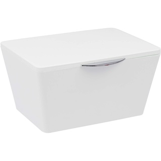 WENKO Aufbewahrungsbox mit Deckel Brasil, mattierter Aufbewahrungskorb für Badezimmer & Gäste-WC, dekorativer Badkorb aus bruchsicherem Kunststoff, BPA-frei, 19 x 10 x 15,5 cm, Weiß