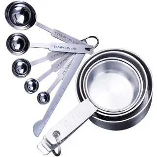 Messlöffel-Set mit 10 Messlöffeln und Messbechern aus Edelstahl mit Messlineal, Messlöffel, Messlöffel zum Kochen, für Flüssigkeiten und Feststoffe