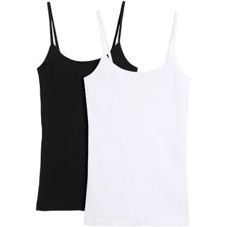 Spaghettitop BONPRIX "Spaghettiträger-Top aus reiner Baumwolle, 2er Pack", Damen, Gr. 36/38 (S), weiß (weiß, schwarz), Obermaterial: 100% Baumwolle, slim fit, Tops, figurbetonte Slim-Fit-Passform, ärmelloses Design, in Rippware-Optik