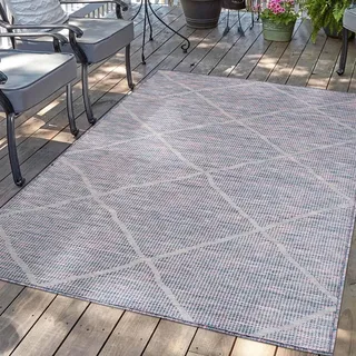 carpet city Outdoor Teppich Terrasse Wetterfest - 60x110 cm - Balkonteppich Blau-Pink - Raute Muster - In-& Outdoor Teppiche für Veranda, Garten, Küche, Bad oder Wohnzimmer