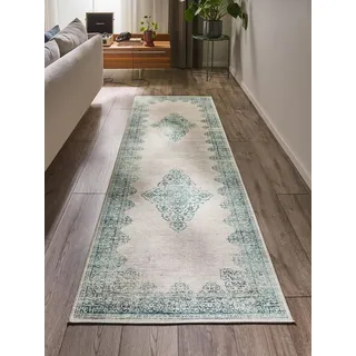 benuta Läufer Laury, rechteckig, Höhe: 5 mm, Teppich Wohnzimmer, Schlafzimmer, Esszimmer, Flur, Kunstfaser, Cozy grün