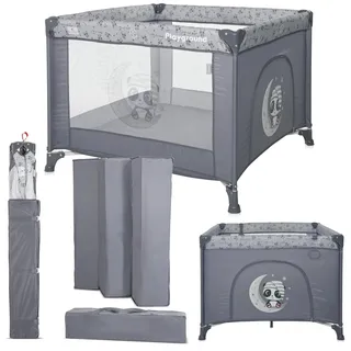 Lorelli Baby Laufstall Playground, kleiner Laufgitter 100x100 cm, Absperrgitter mit atmungsaktivem Netz, Schutzgitter mit Reißverschlusstür, faltbarer Krabbelgitter, grau
