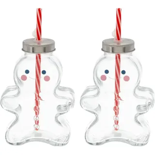 Novaliv 2X Tassen Glühwein 440 ml Personalisierte Weihnachtstasse mit Trinkhalm - Lebkuchenmann als Glühweinbecher - Christbaumkugel Motiv Tasse Tannenbaum Kugel Weihnachtstassen Handwärmer Mugs