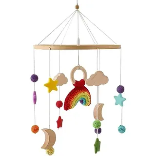 TROYSINC Baby Mobile Windspiel, Holz Hängende Bettglocke für Kinderzimmer, Geschenk für Baby Mädchen oder Jungen, Rassel Spielzeug (Regenbogen)