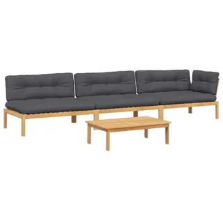 vidaXL Loungesofa 4-tlg. Garten-Sofagarnitur aus Paletten mit Kissen nholz, 1 Teile braun