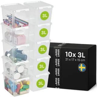 SmartStore Aufbewahrungsbox mit Deckel | 10x kleine 3L Box | 21x17x15cm | Stapelbare Ordnungsboxen für Kinderzimmer & Lego | lebensmittelechte Plastikbox klein, transparent | Kisten zur Aufbewahrung