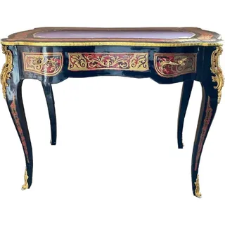 Casa Padrino Barock Boulle Sekretär im französischen Stil Schwarz / Rot / Gold - Handgefertigter Antik Stil Schreibtisch mit Schublade - Barock Büro Möbel