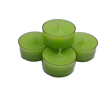20 Dänische Teelichter im Acryl-Cup, Apfelgrün / Grün, durchgefärbt, ohne Duft