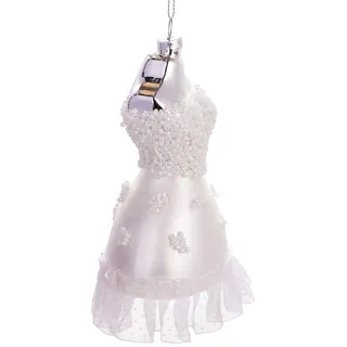 BRUBAKER Brautkleid Weiß - Handbemalte Weihnachtskugel aus Glas - Mundgeblasener Christbaumschmuck Figuren lustig Deko Anhänger Baumkugel - 12 cm
