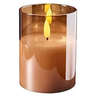 Klocke Dekorationsbedarf Hochwertige & Edle LED Kerze im Glas - Timer - Realistisch Flackernd - Neuartiges Design (Amber, Höhe: 10cm - Ø 7,5cm)