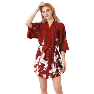 Vivi Idee Nachthemd Kimono Morgenmantel Negligee kurz damen rot L