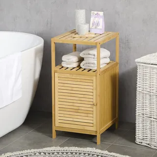 kleankin Badezimmerschrank Badschrank mit offenem Fach, Kippschutz, Bambus
