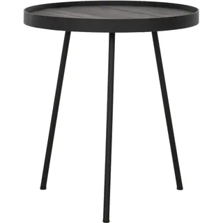 Couchtisch Saturnus Teakholz rund, modern industrial Design, schwarz gebeizt, Ø 40 cm