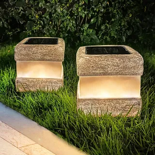 2 Stück Solar-Steinlichter für den Außenbereich – solarbetriebene Landschaft Boden gefälschte Felsen Licht wasserdicht mit warmen LED-Lichtern für Tisch, Terrasse, Hof, Gehweg, Dekoration (grau)