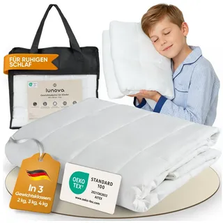 Lunova Gewichtsdecke für Kinder, Füllung: hypoallergene Glasperlen, Therapiedecke; waschbar; OEKO-TEX Baumwolle; 2-4 kg Gewicht weiß 135 cm x 200 cm
