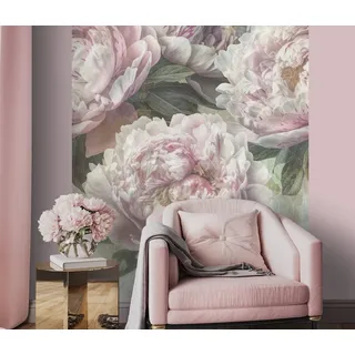 Newroom Vliestapete Roses Tapete Mustertapete Blumen,Rosen,Pfingstrosen, [ 1,5 x 2,7 m ] großzügiges Motiv - kein wiederkehrendes Muster - Fototapete Wandbild Blumen Rosen Pfingstrosen Made in Germany, Vintage rosa