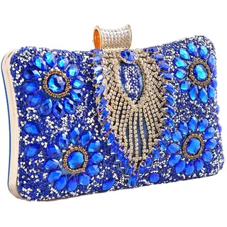 Hixingo Damen Cocktail Abendtasche Elegante Kette Tasche Clutch Bag für Frauen Kleine Glitzer Handtasche Party Clutch Geldbörse für Hochzeit Parteien Abschlussball (Blau,20.5x14x5cm) - 20.5x14x5cm