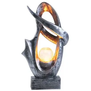 Solarlampe für Außen Garten Deko Terrassen Lampe Außen Boden Solar Lampe Outdoor stehend, mit Feuereffekt, Skulptur silber, Crackle Glaskugel, 1x