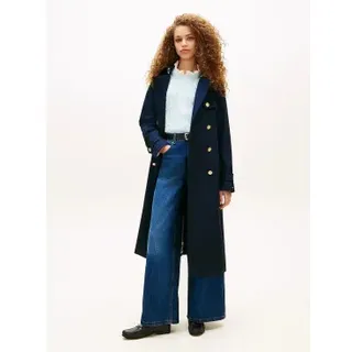 Tommy Hilfiger für Damen. WW0WW48873 Marineblauer, schmal geschnittener Trenchcoat mit goldenen Knöpfen (S), Lässig, Baumwolle