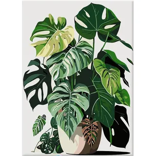 Shukqueen Malen nach Zahlen für Erwachsene, Malen-nach-Zahlen-Set für Anfänger, grüne Monstera, getopft, 40,6 x 50,8 cm (rahmenlos)