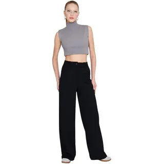 fashionshowcase Palazzohose Damen Stoffhose Marlenehose mit elastischem, hohem Bund knitterfrei, weites Bein, elastischer Bund schwarz 40