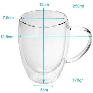Intirilife 2x Doppelwandiges Thermo Glas Set in 300 - 400ml – Thermoglas Thermogläser Mundgeblasen isoliert Latte Macchiato Teeglas Kaffeeglas