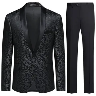 Allthemen Smoking (2 tlg) Herren Jacquard Anzug Slim Fit Anzüge für Hochzeit schwarz 46