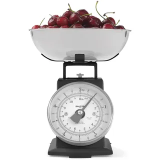 Salter Timeless Mechanische Küchenwaage, 5 kg, Schwarz | Abnehmbare 1-L-Schüssel, spülmaschinengeeignet, 25-g-Teilung, ohne Batterien, großes, gut lesbares Zifferblatt, 22 cm hoch