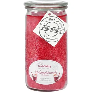 Candle Factory Mini Jumbo Duftkerze aus pflanzlichem Stearin im hitzebeständigen Glas der Marke Weck, ca. 70h Brennzeit, Duft: Weihnachtsmarkt