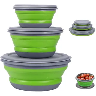 Faltbare Schüssel - 3 Stück Silikon Camping Geschirr Faltschüssel mit Deckel, Faltbare Schüssel Salatschüssel Frischhalteboxen, Camping Zubehör Gadgets für Campingküche Wohnwagen Wandern Schule