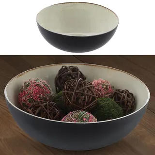 Cepewa Dekoschale Antikoptik│ Ø20cm x H7,5cm Kunststoff Cream schwarz │ Obstschale rund Tischdeko (1 x rund Cream schwarz Antikoptik Ø20cm)